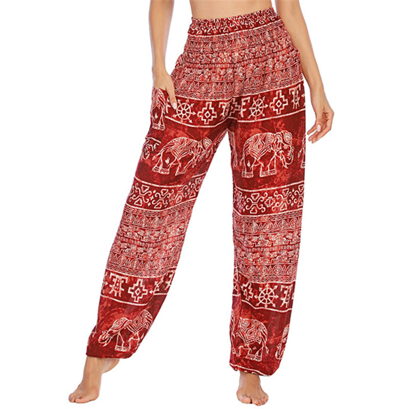 Mythstone Elephant Pattern Loose Casual Harem Trousers High Waist Women's Yoga Pants