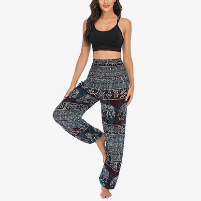 Mythstone Elephant Pattern Loose Casual Harem Trousers High Waist Women's Yoga Pants