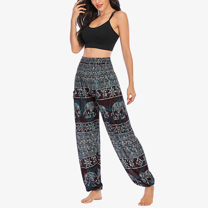 Mythstone Elephant Pattern Loose Casual Harem Trousers High Waist Women's Yoga Pants