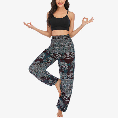 Mythstone Elephant Pattern Loose Casual Harem Trousers High Waist Women's Yoga Pants