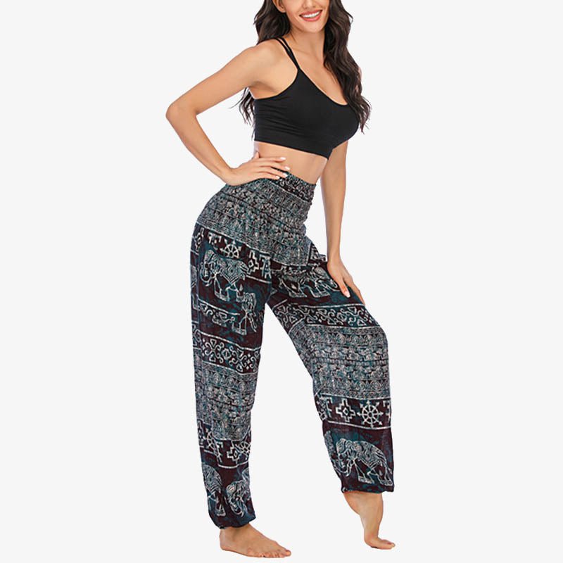 Mythstone Elephant Pattern Loose Casual Harem Trousers High Waist Women's Yoga Pants