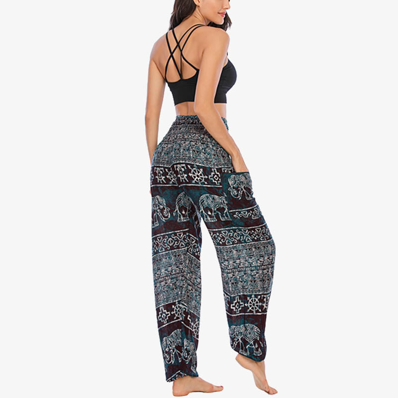 Mythstone Elephant Pattern Loose Casual Harem Trousers High Waist Women's Yoga Pants