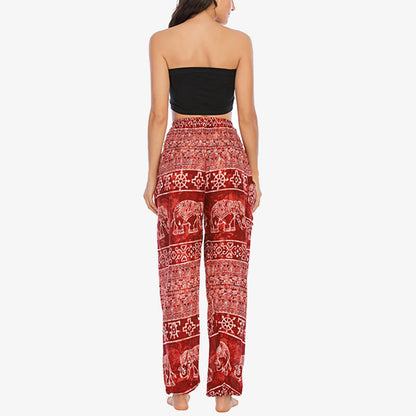 Mythstone Elephant Pattern Loose Casual Harem Trousers High Waist Women's Yoga Pants