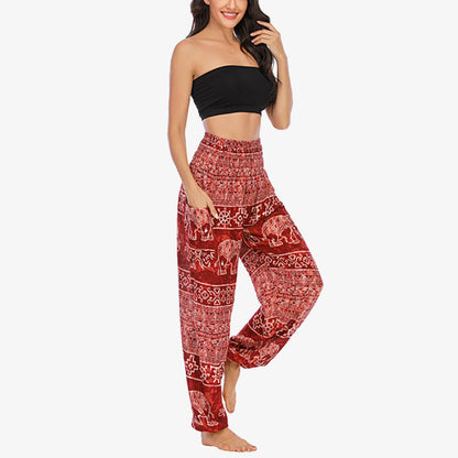 Mythstone Elephant Pattern Loose Casual Harem Trousers High Waist Women's Yoga Pants