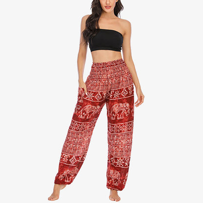 Mythstone Elephant Pattern Loose Casual Harem Trousers High Waist Women's Yoga Pants