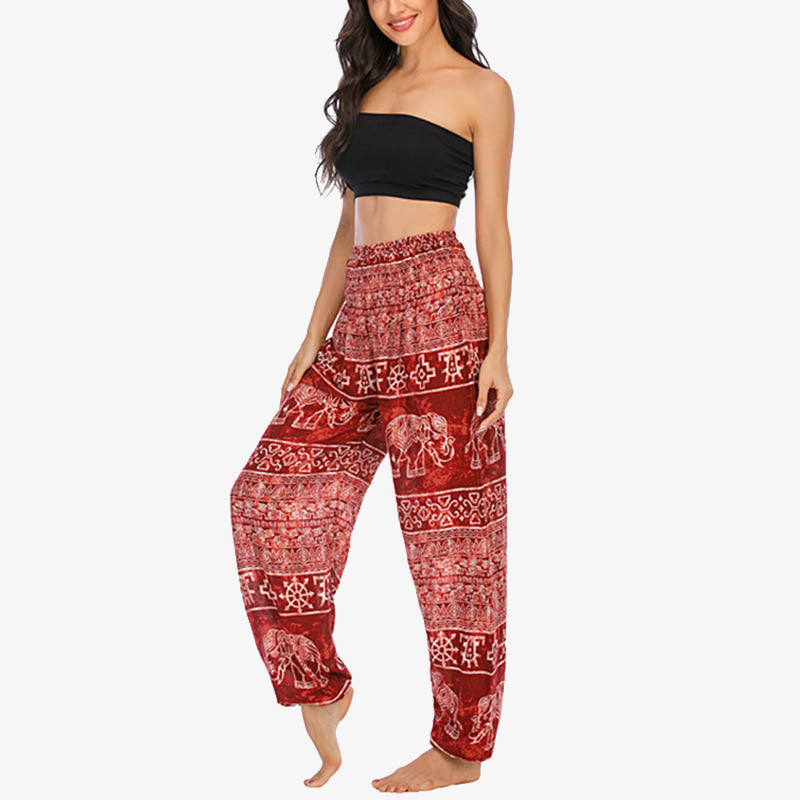 Mythstone Elephant Pattern Loose Casual Harem Trousers High Waist Women's Yoga Pants