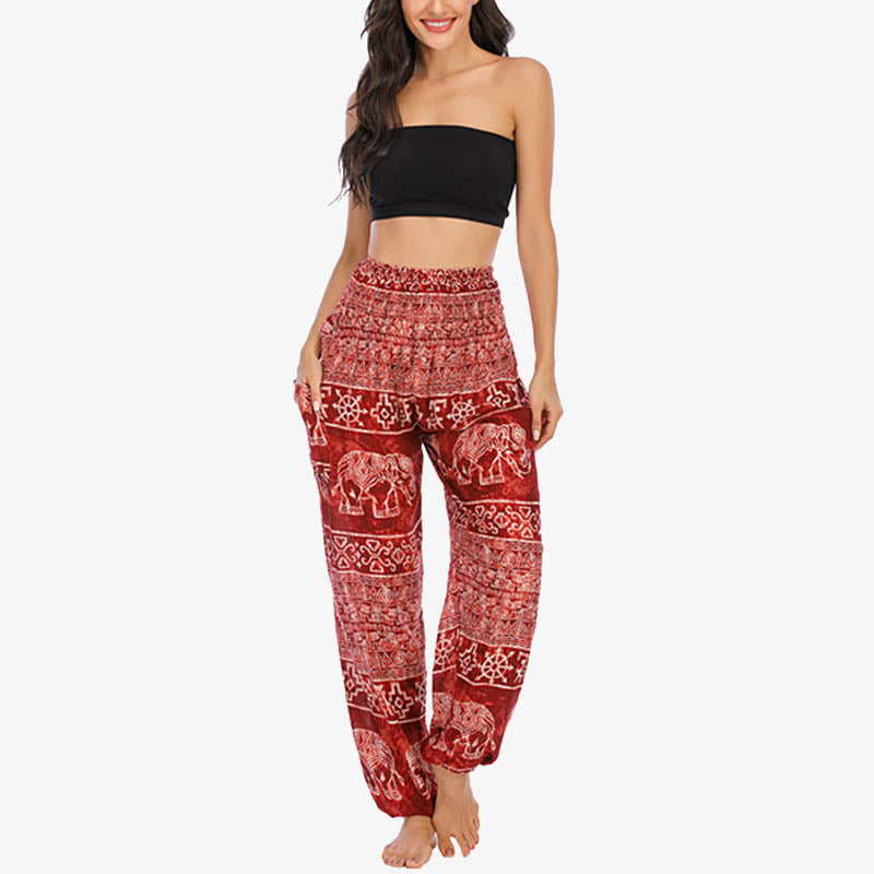 Mythstone Elephant Pattern Loose Casual Harem Trousers High Waist Women's Yoga Pants