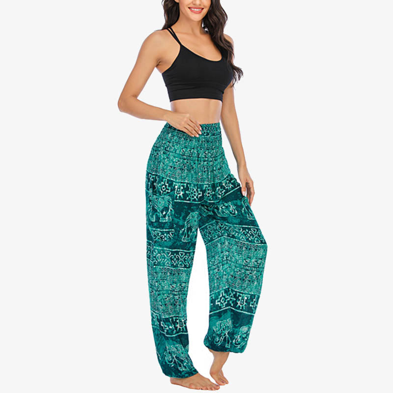 Mythstone Elephant Pattern Loose Casual Harem Trousers High Waist Women's Yoga Pants