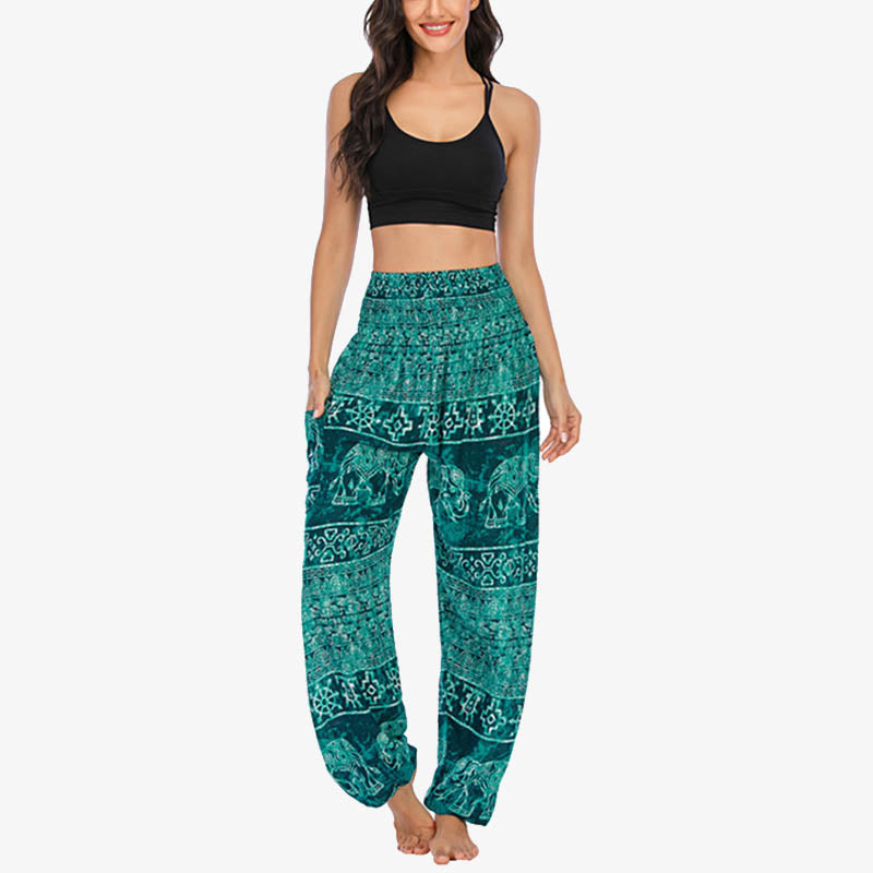 Mythstone Elephant Pattern Loose Casual Harem Trousers High Waist Women's Yoga Pants