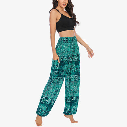 Mythstone Elephant Pattern Loose Casual Harem Trousers High Waist Women's Yoga Pants