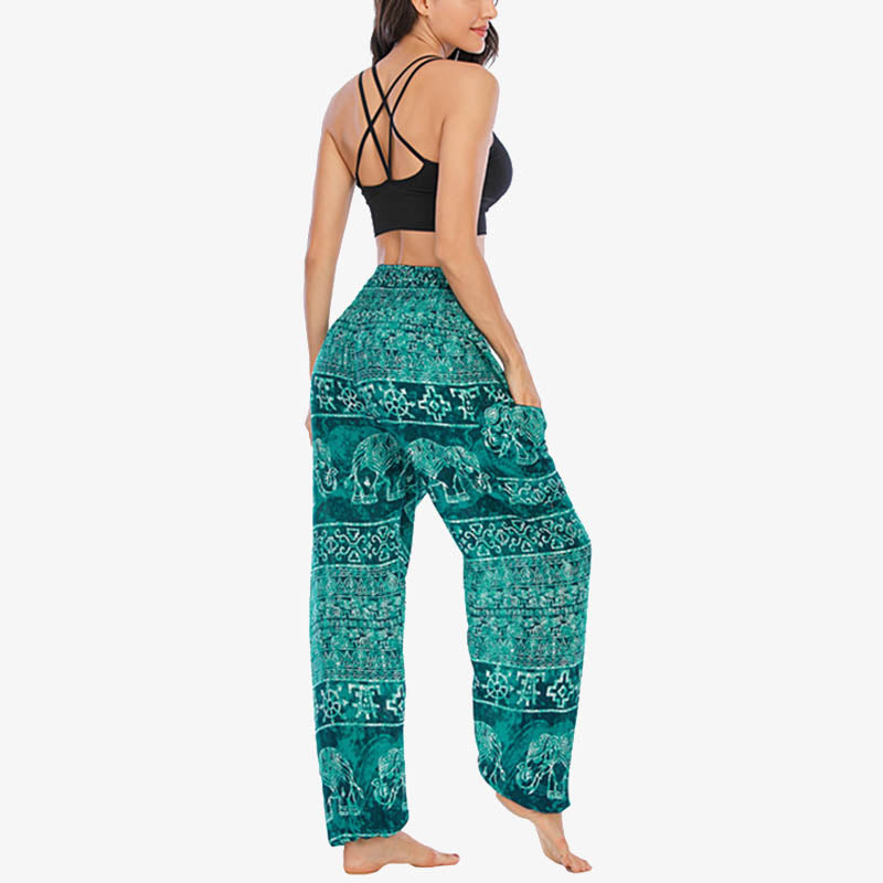 Mythstone Elephant Pattern Loose Casual Harem Trousers High Waist Women's Yoga Pants