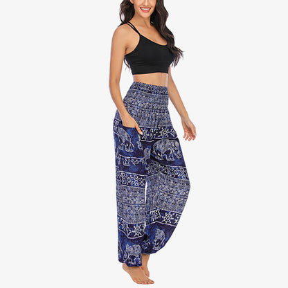 Mythstone Elephant Pattern Loose Casual Harem Trousers High Waist Women's Yoga Pants