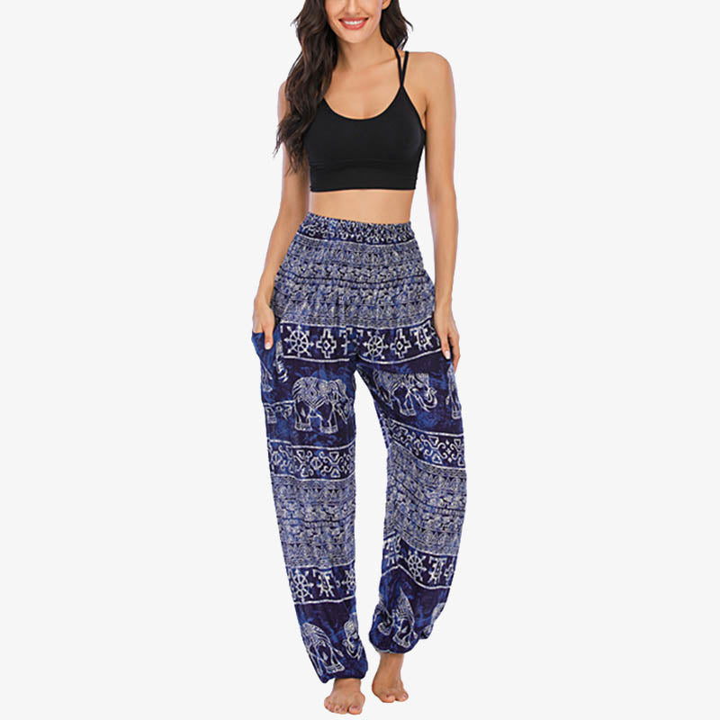 Mythstone Elephant Pattern Loose Casual Harem Trousers High Waist Women's Yoga Pants