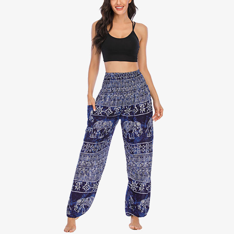 Mythstone Elephant Pattern Loose Casual Harem Trousers High Waist Women's Yoga Pants