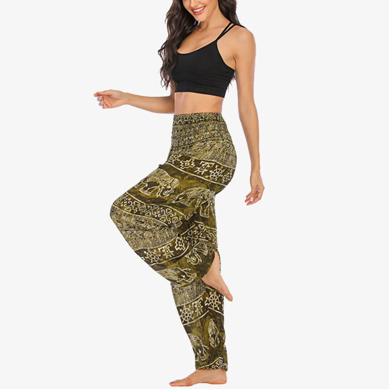 Mythstone Elephant Pattern Loose Casual Harem Trousers High Waist Women's Yoga Pants