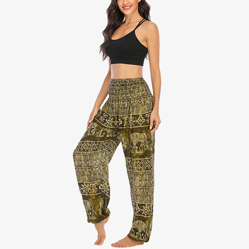 Mythstone Elephant Pattern Loose Casual Harem Trousers High Waist Women's Yoga Pants