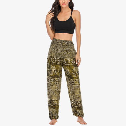 Mythstone Elephant Pattern Loose Casual Harem Trousers High Waist Women's Yoga Pants