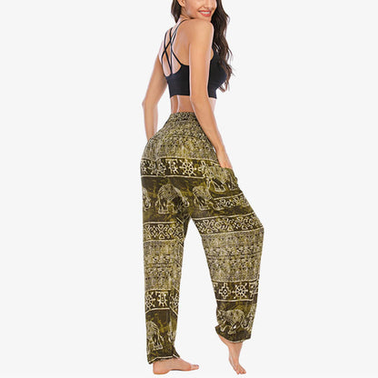 Mythstone Elephant Pattern Loose Casual Harem Trousers High Waist Women's Yoga Pants