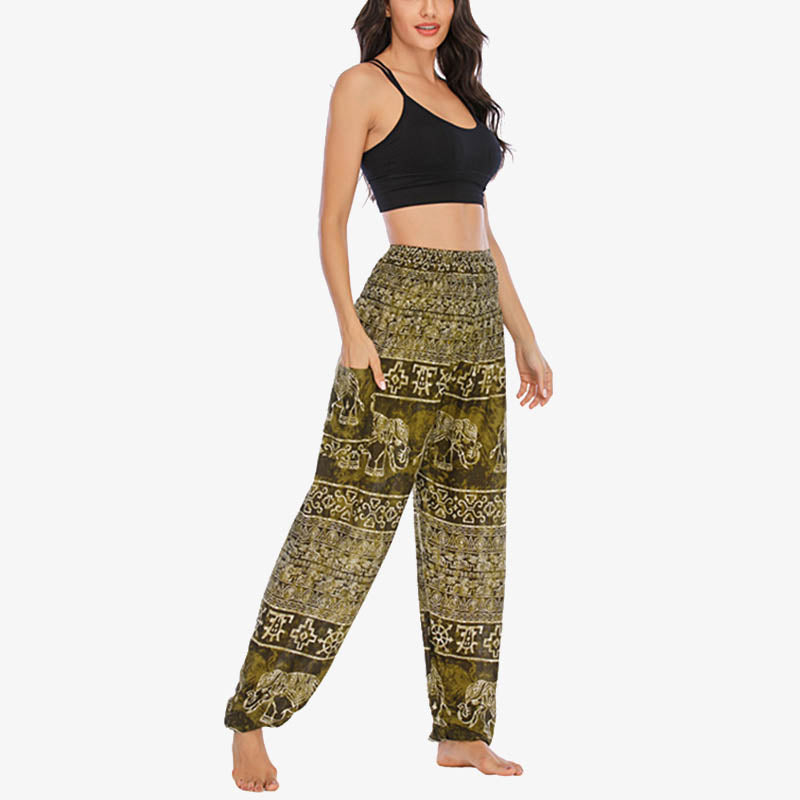 Mythstone Elephant Pattern Loose Casual Harem Trousers High Waist Women's Yoga Pants