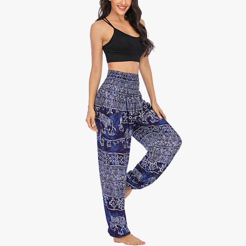 Mythstone Elephant Pattern Loose Casual Harem Trousers High Waist Women's Yoga Pants