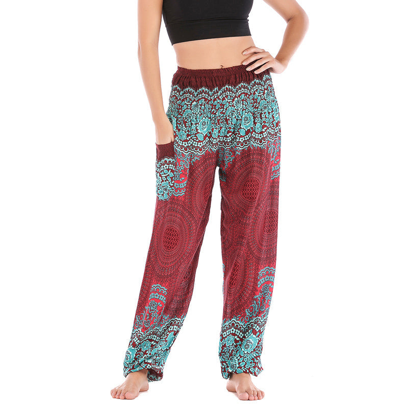 Mythstone Round Geometric Pattern Loose Casual Harem Trousers High Waist Women's Yoga Pants