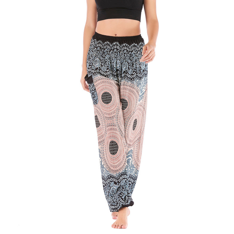 Mythstone Round Geometric Pattern Loose Casual Harem Trousers High Waist Women's Yoga Pants