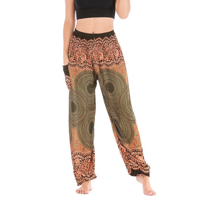 Mythstone Round Geometric Pattern Loose Casual Harem Trousers High Waist Women's Yoga Pants