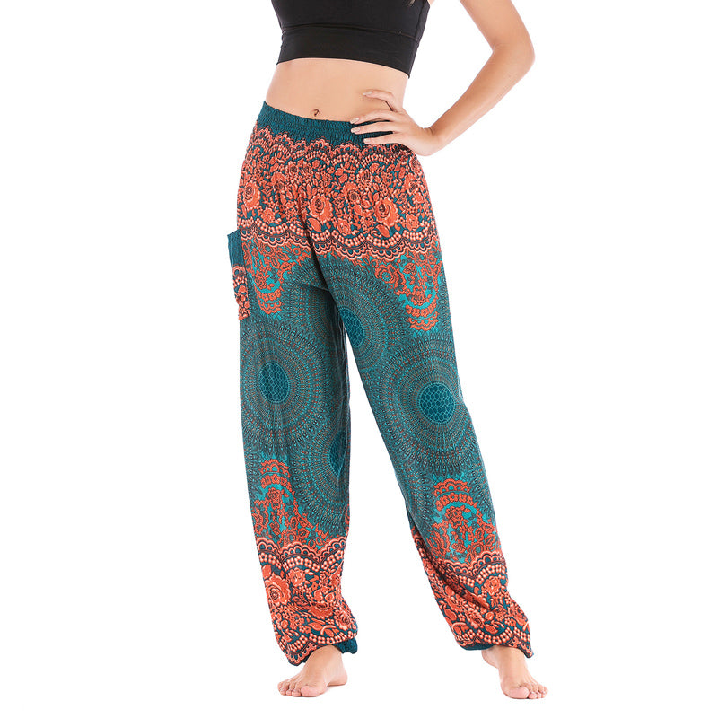 Mythstone Round Geometric Pattern Loose Casual Harem Trousers High Waist Women's Yoga Pants