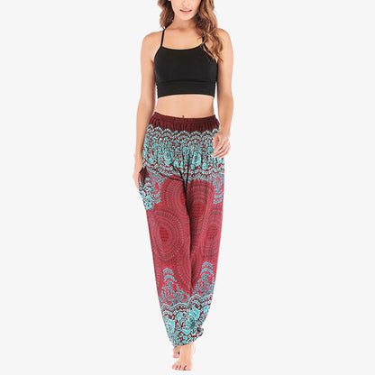 Mythstone Round Geometric Pattern Loose Casual Harem Trousers High Waist Women's Yoga Pants