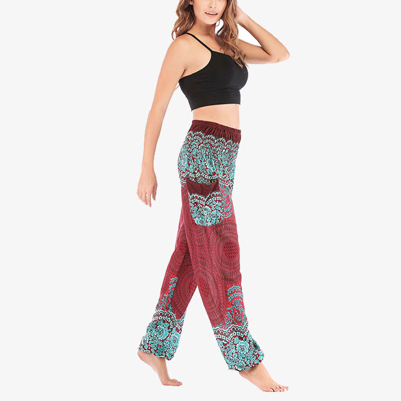 Mythstone Round Geometric Pattern Loose Casual Harem Trousers High Waist Women's Yoga Pants