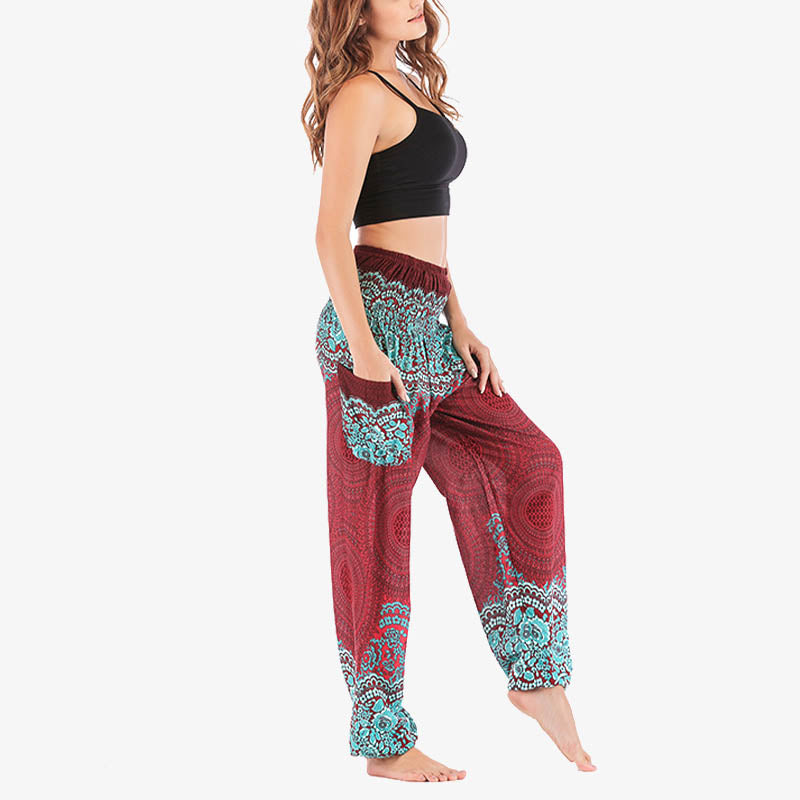 Mythstone Round Geometric Pattern Loose Casual Harem Trousers High Waist Women's Yoga Pants