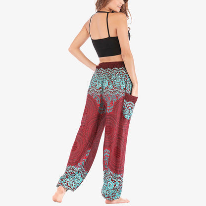 Mythstone Round Geometric Pattern Loose Casual Harem Trousers High Waist Women's Yoga Pants