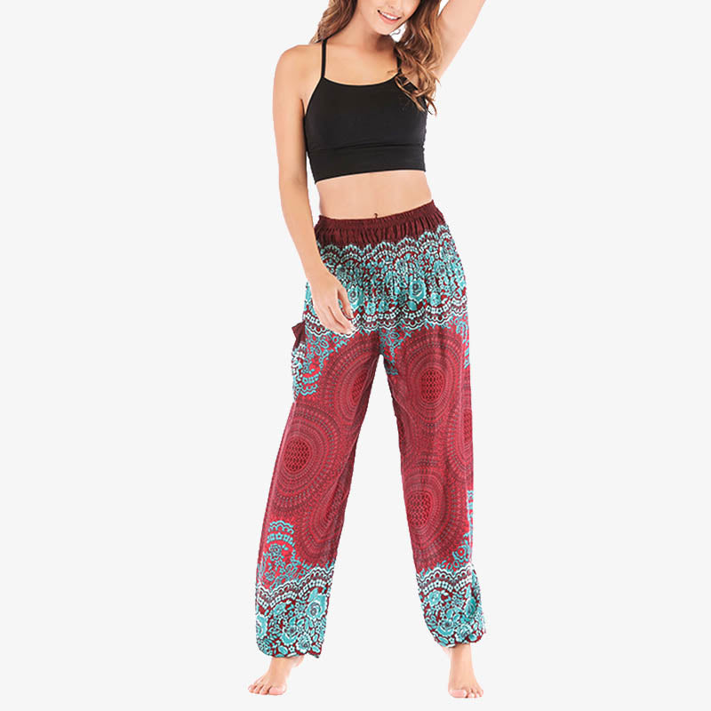 Mythstone Round Geometric Pattern Loose Casual Harem Trousers High Waist Women's Yoga Pants