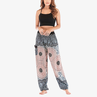 Mythstone Round Geometric Pattern Loose Casual Harem Trousers High Waist Women's Yoga Pants