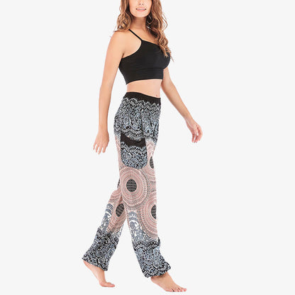 Mythstone Round Geometric Pattern Loose Casual Harem Trousers High Waist Women's Yoga Pants