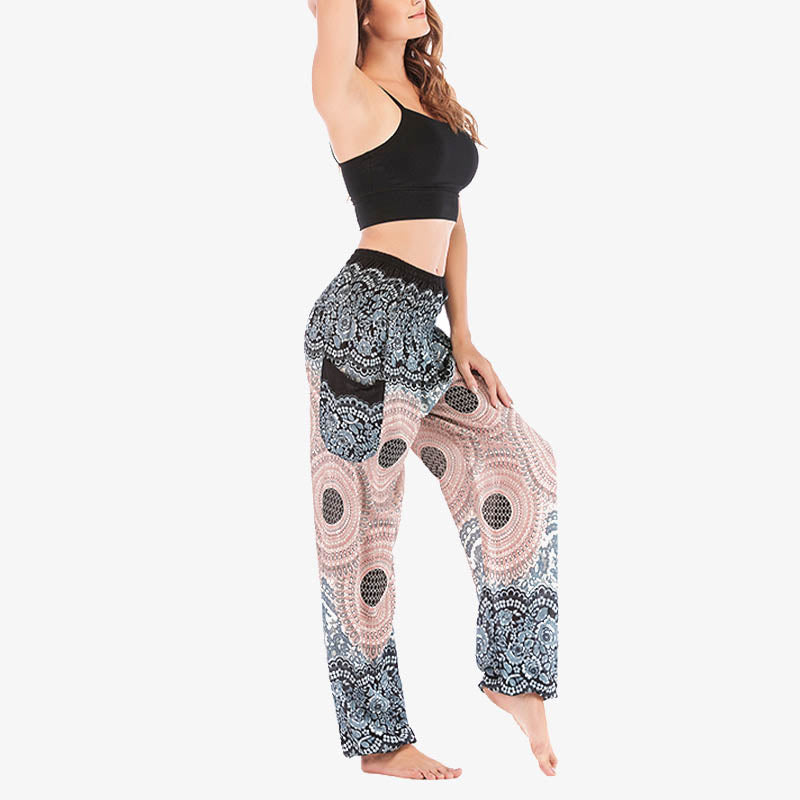 Mythstone Round Geometric Pattern Loose Casual Harem Trousers High Waist Women's Yoga Pants