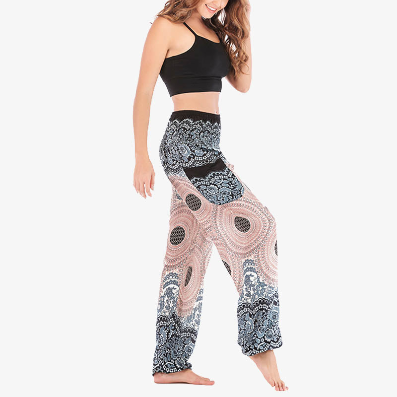 Mythstone Round Geometric Pattern Loose Casual Harem Trousers High Waist Women's Yoga Pants