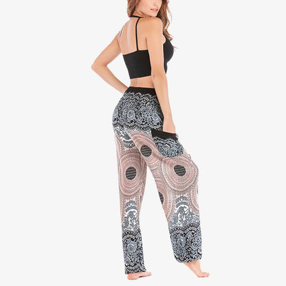 Mythstone Round Geometric Pattern Loose Casual Harem Trousers High Waist Women's Yoga Pants