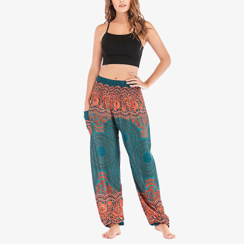 Mythstone Round Geometric Pattern Loose Casual Harem Trousers High Waist Women's Yoga Pants