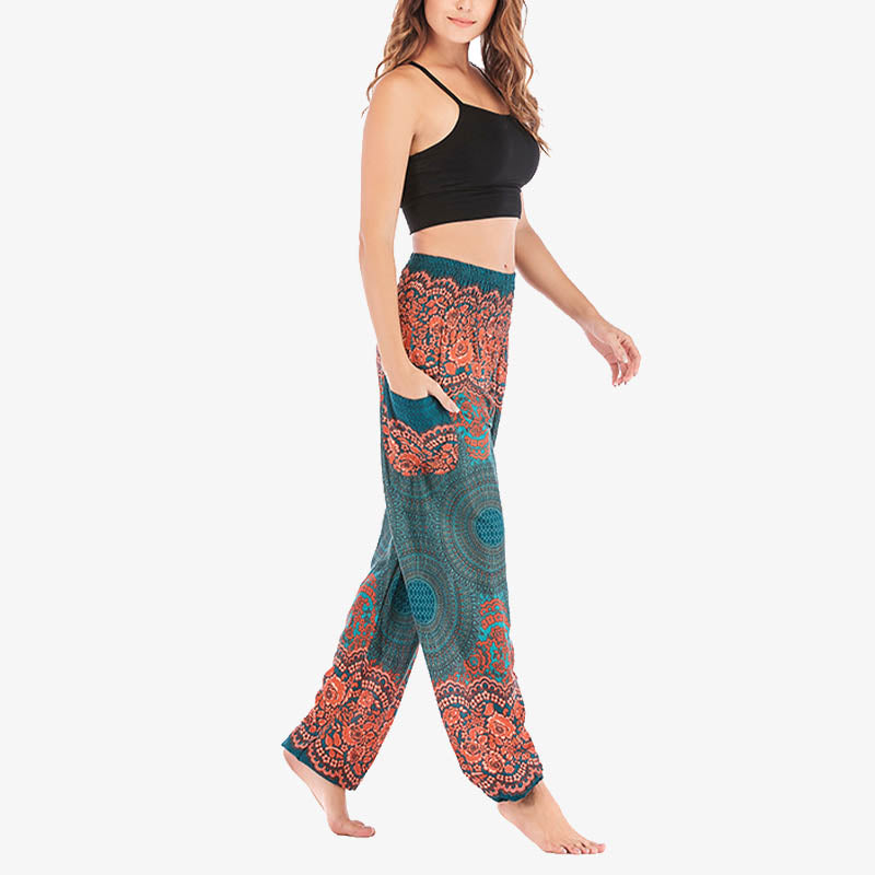 Mythstone Round Geometric Pattern Loose Casual Harem Trousers High Waist Women's Yoga Pants