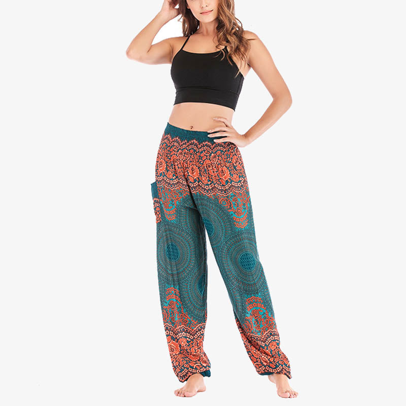 Mythstone Round Geometric Pattern Loose Casual Harem Trousers High Waist Women's Yoga Pants