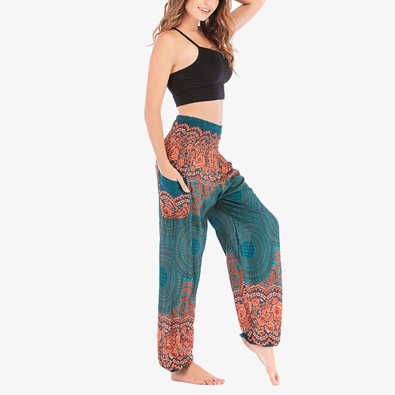 Mythstone Round Geometric Pattern Loose Casual Harem Trousers High Waist Women's Yoga Pants