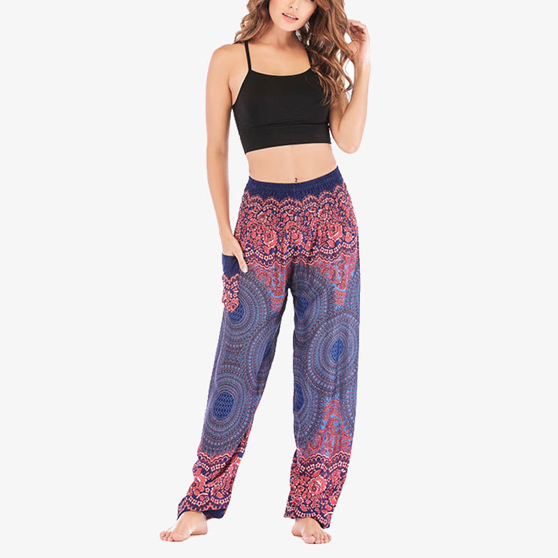 Mythstone Round Geometric Pattern Loose Casual Harem Trousers High Waist Women's Yoga Pants