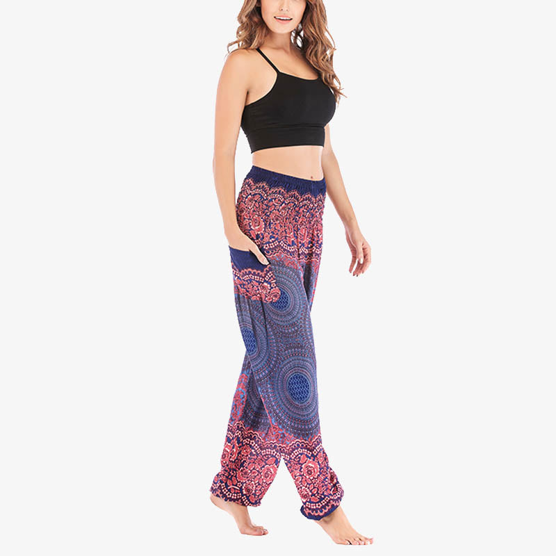 Mythstone Round Geometric Pattern Loose Casual Harem Trousers High Waist Women's Yoga Pants