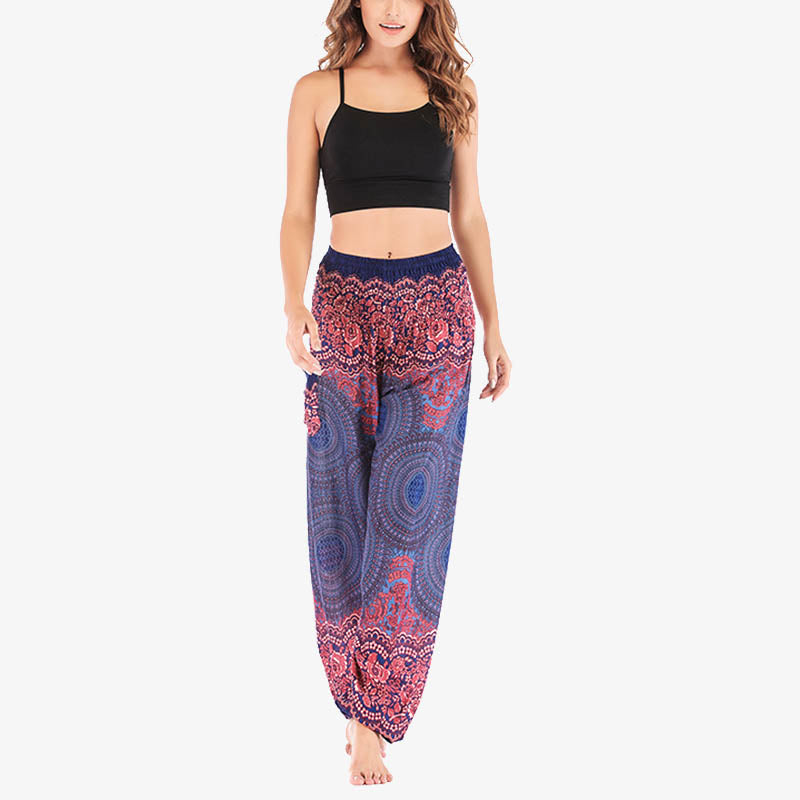 Mythstone Round Geometric Pattern Loose Casual Harem Trousers High Waist Women's Yoga Pants