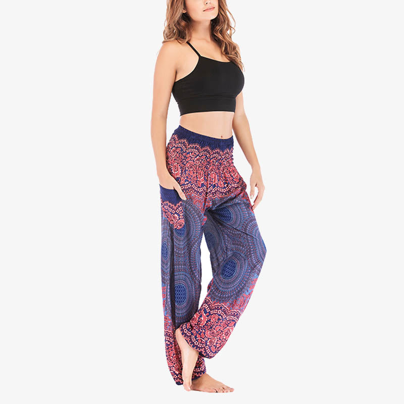 Mythstone Round Geometric Pattern Loose Casual Harem Trousers High Waist Women's Yoga Pants