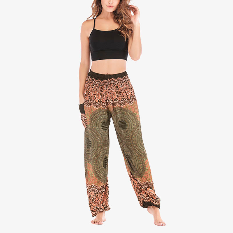 Mythstone Round Geometric Pattern Loose Casual Harem Trousers High Waist Women's Yoga Pants