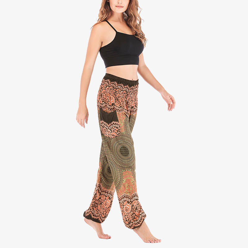 Mythstone Round Geometric Pattern Loose Casual Harem Trousers High Waist Women's Yoga Pants