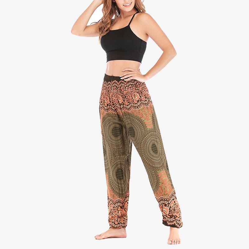 Mythstone Round Geometric Pattern Loose Casual Harem Trousers High Waist Women's Yoga Pants