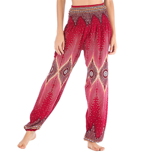 Pantalones de yoga de cintura alta para mujer con diseño de plumas de pavo real y ojos pequeños de Mythstone 